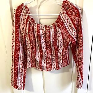 Boho long sleeve crop top